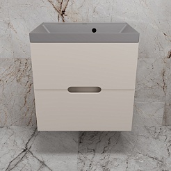 Style Line Тумба с кварцевой раковиной жасмин Матис 60 подвесная серый шелк – фотография-2